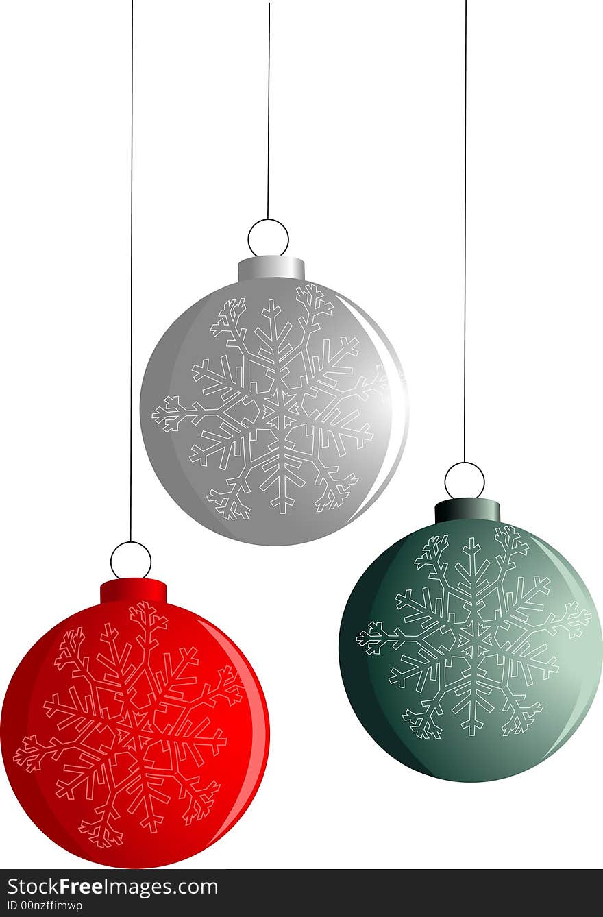 Three New-Year red, green and silver balls isolated on white. Additional vector format in EPS. Three New-Year red, green and silver balls isolated on white. Additional vector format in EPS.