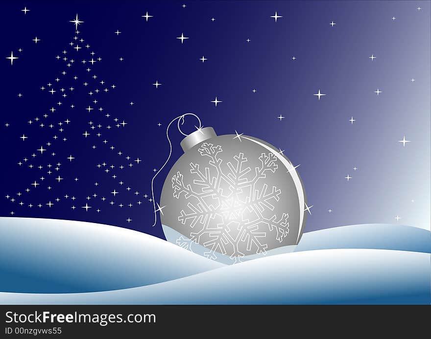 Night winter background with ball and stars in shape of tree. Additional vector format in EPS.