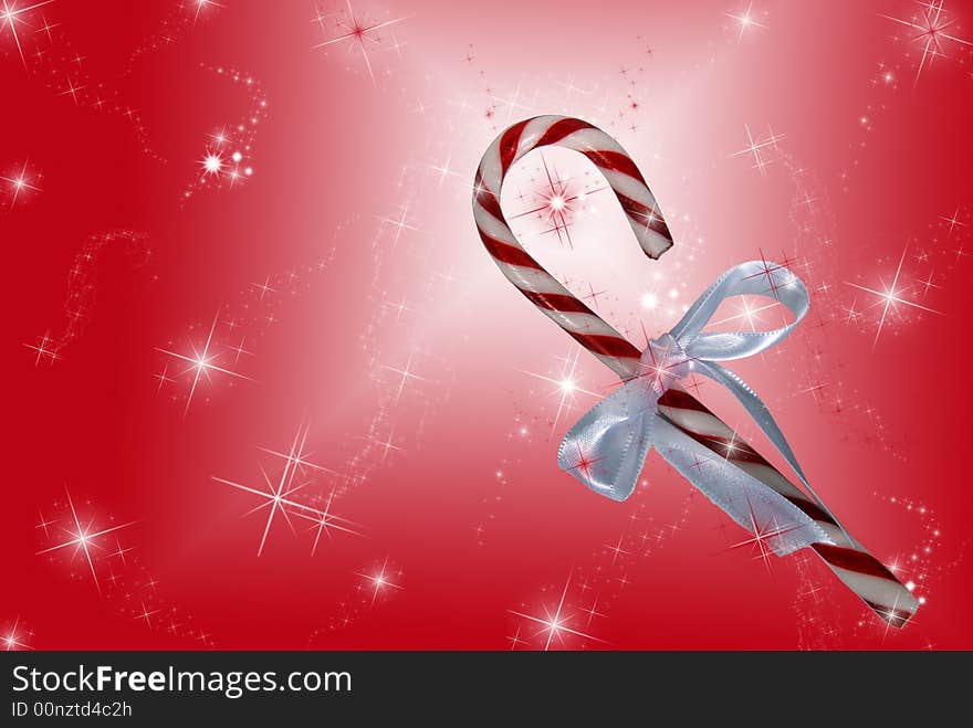 Single candy cane on sparkling festive background. Single candy cane on sparkling festive background.