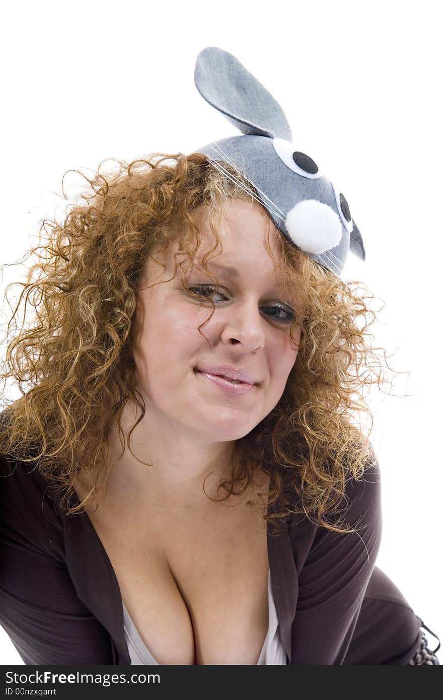 Attractive woman in mouse cap