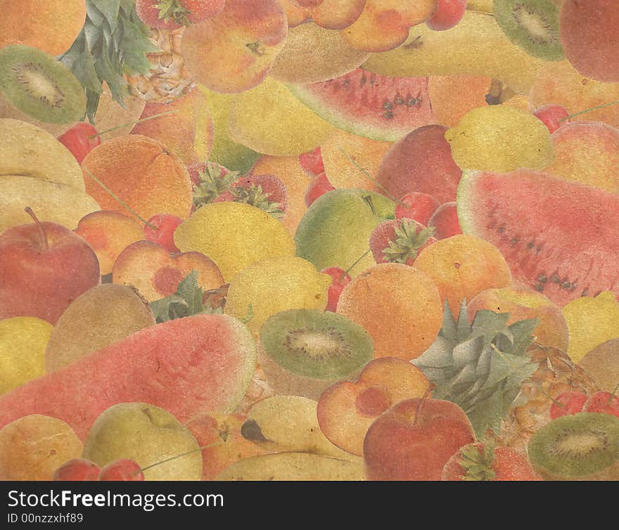 Colorful fruit on vintage paper. Colorful fruit on vintage paper