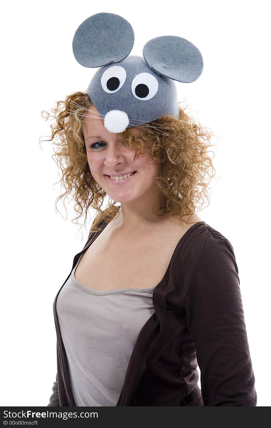 Attractive woman in mouse cap