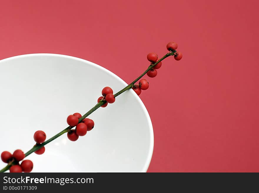 Bunch of red fruit of berry in the bowl on red background. Bunch of red fruit of berry in the bowl on red background