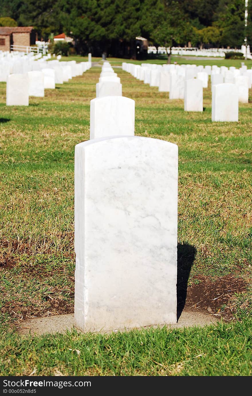 Tombstones lined up in the Los Angeles National Cemetery. The VA National Cemetery Administration honors the military service of our Nation's veterans. Tombstones lined up in the Los Angeles National Cemetery. The VA National Cemetery Administration honors the military service of our Nation's veterans.