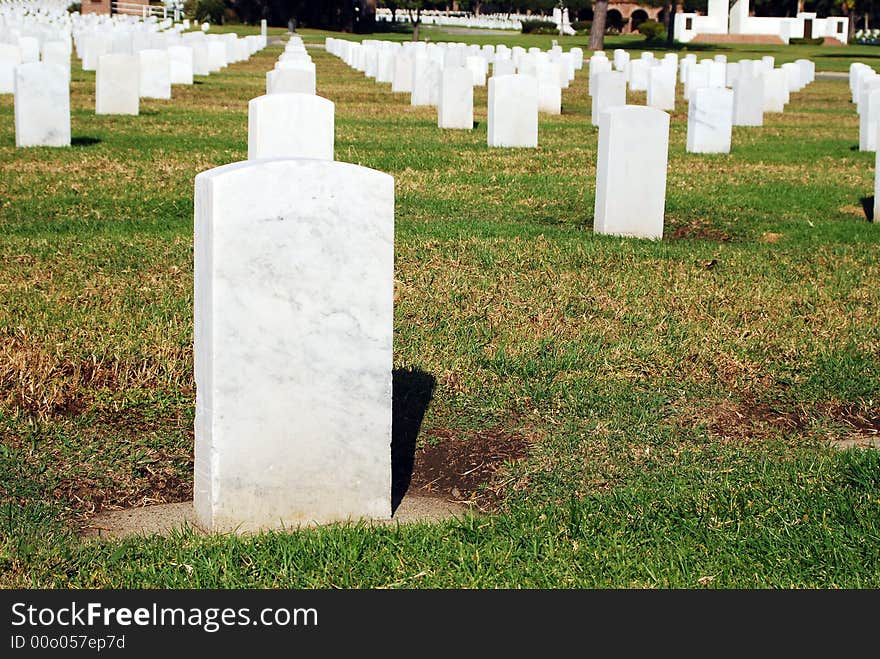 Tombstones lined up in the Los Angeles National Cemetery. The VA National Cemetery Administration honors the military service of our Nation's veterans. Tombstones lined up in the Los Angeles National Cemetery. The VA National Cemetery Administration honors the military service of our Nation's veterans.