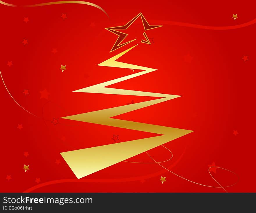 Abstract gold christmas tree on red. Abstract gold christmas tree on red