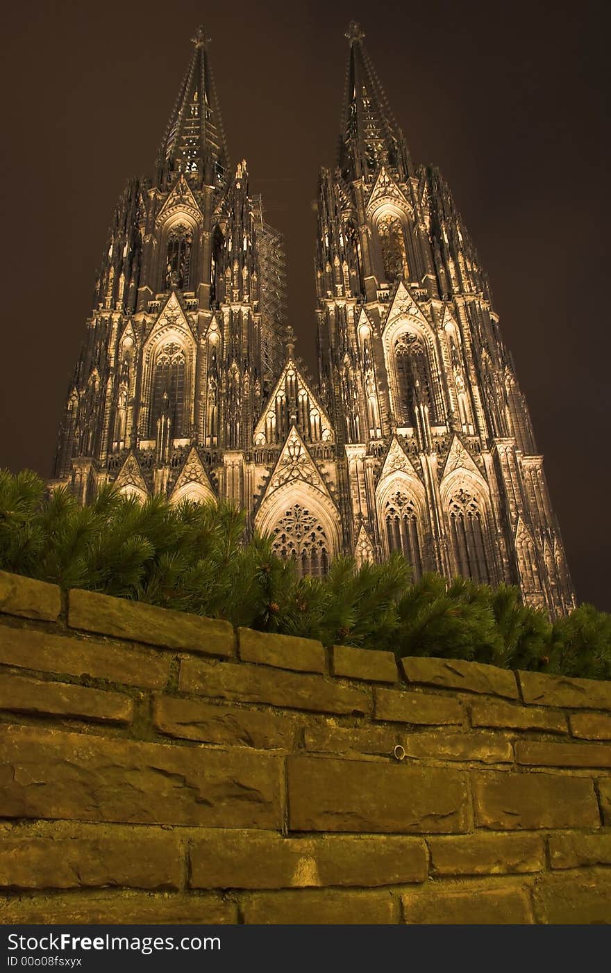 Cathedral in Cologne front side shot at night