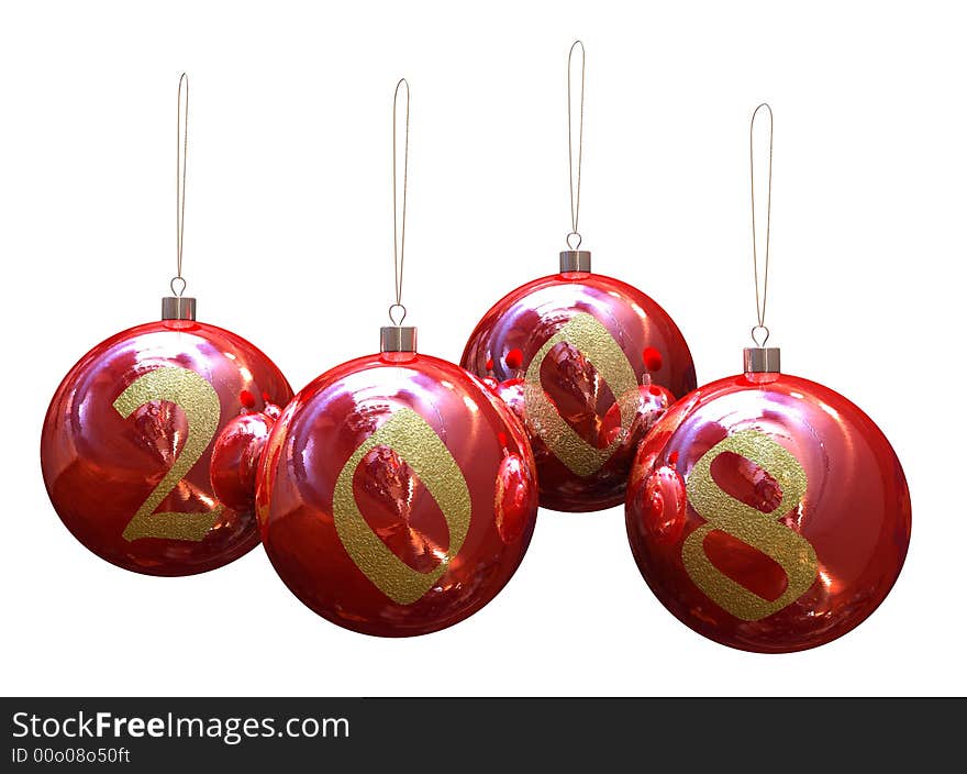 Image of 3d red christmas balls. White background.