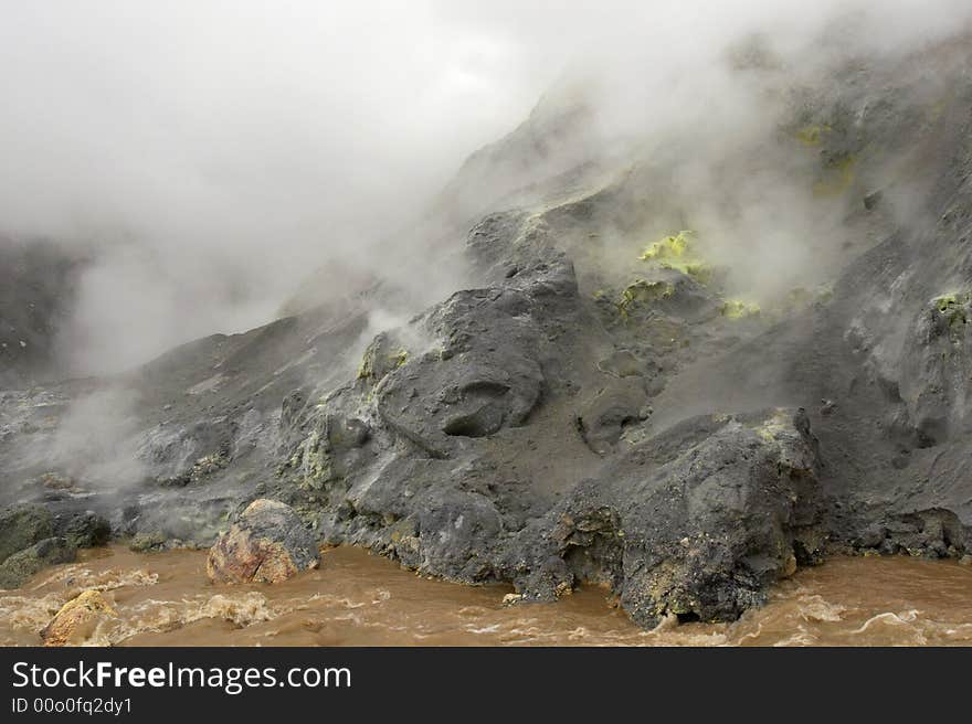 Fumarole in the  Mutnovskaya volcano.  Kamchatka. Russia. Fumarole in the  Mutnovskaya volcano.  Kamchatka. Russia