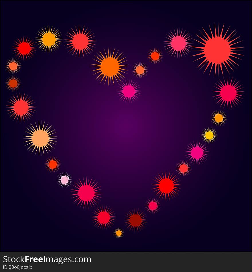 Art heart with suns on violet. Art heart with suns on violet