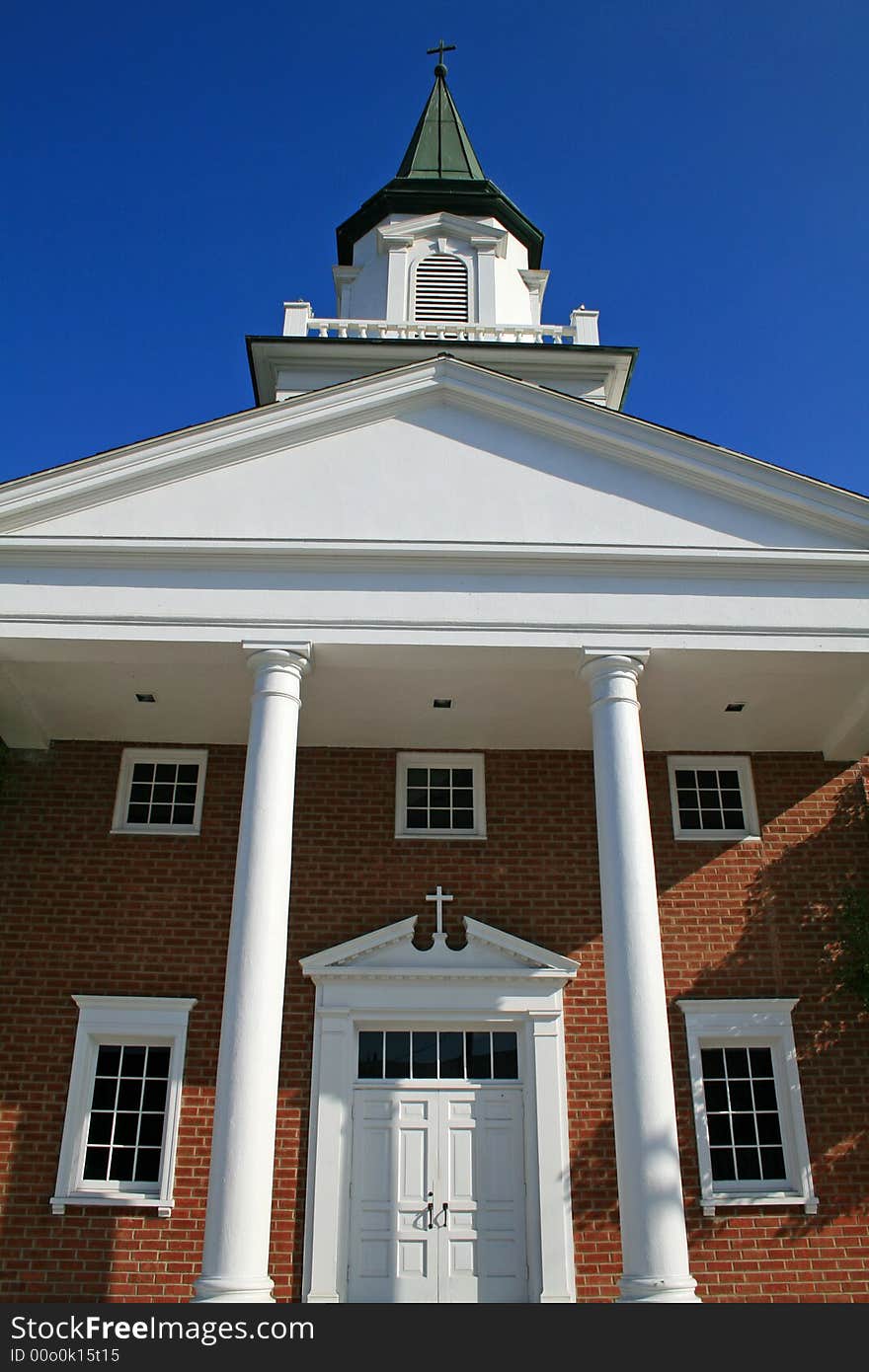 Brick Church with White Steeple