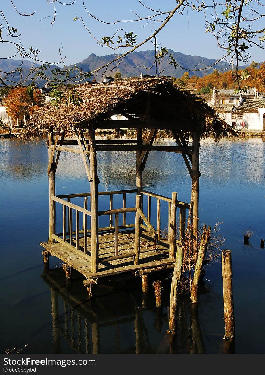 An old gloriette in HongCun China, which is a very famous viewpoint of Anhui traditional building.