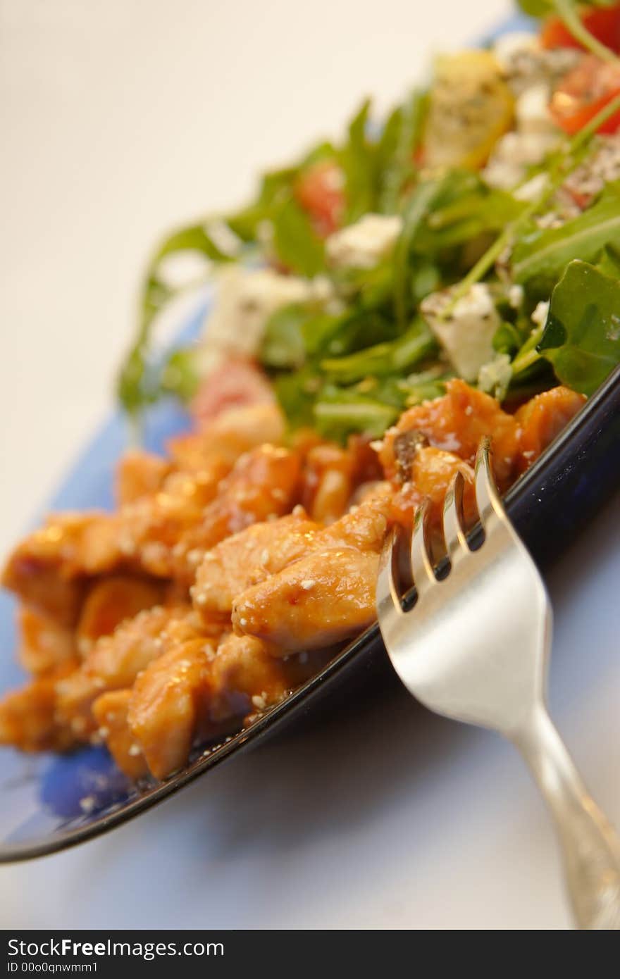 Fresh veggies salad with teriyaki chicken. Fresh veggies salad with teriyaki chicken