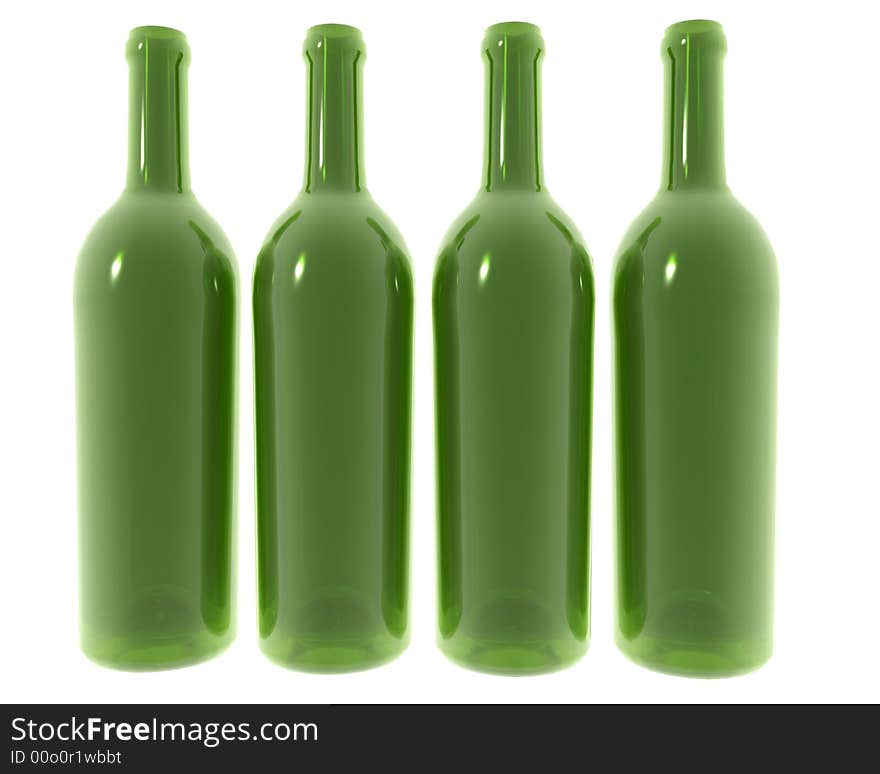 An illustration of 4 green glass bottles.