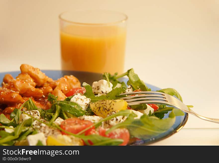 Fresh veggies salad with teriyaki chicken. Fresh veggies salad with teriyaki chicken