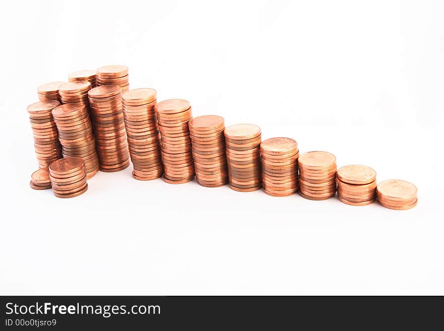 Stairs to wealth, made of columns of coins.