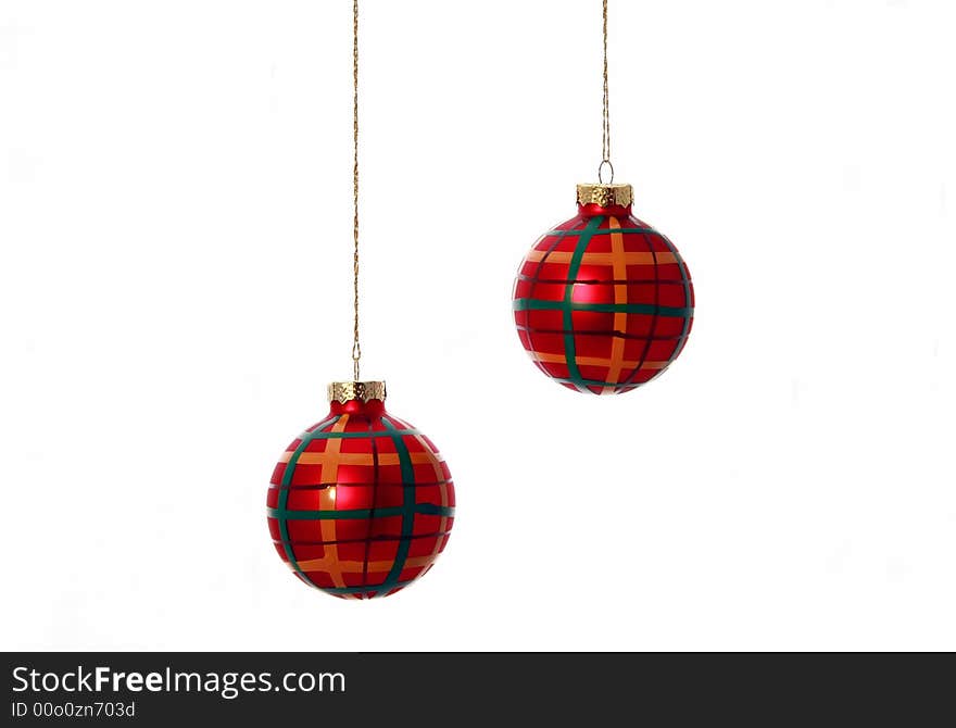 Red Striped Christmas Bulbs Isolated on a White Background