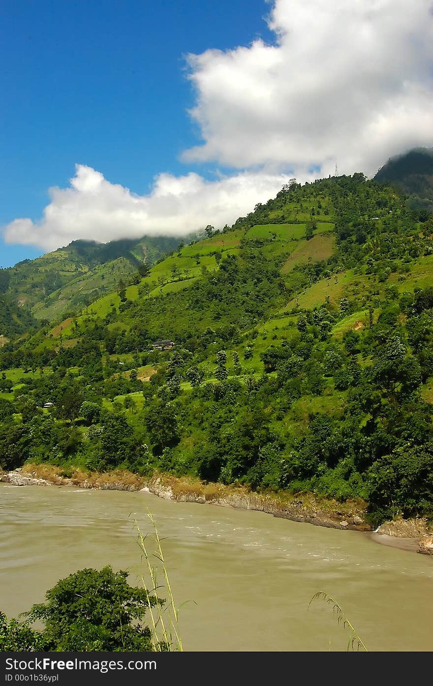 Shot of the lush mountains of Nepal. Shot of the lush mountains of Nepal