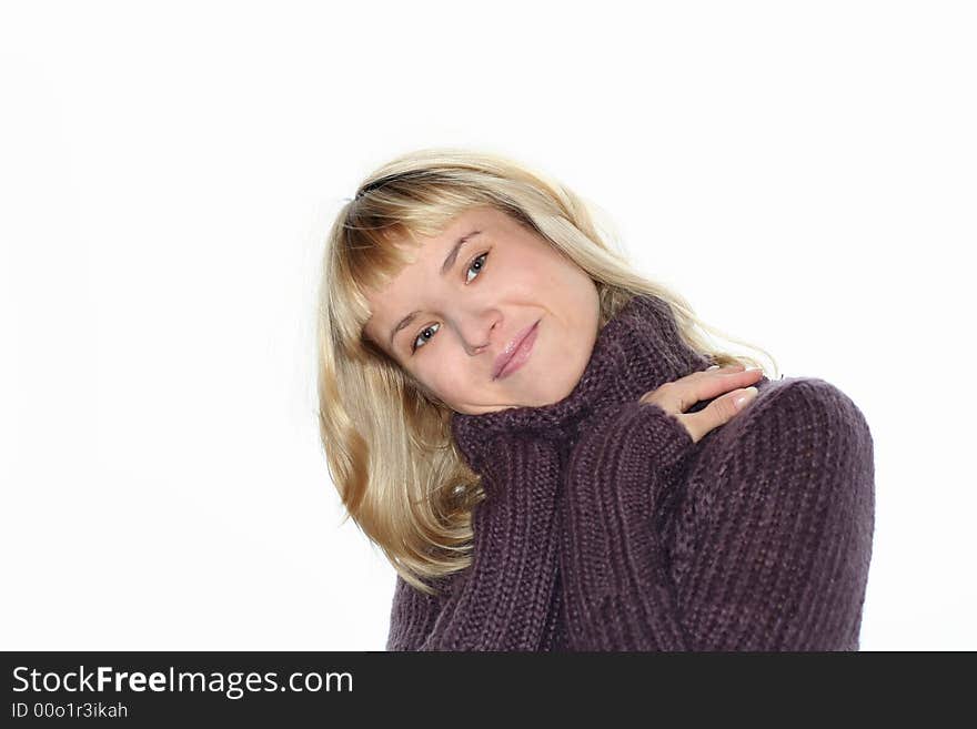 Blond girl isolated on white background