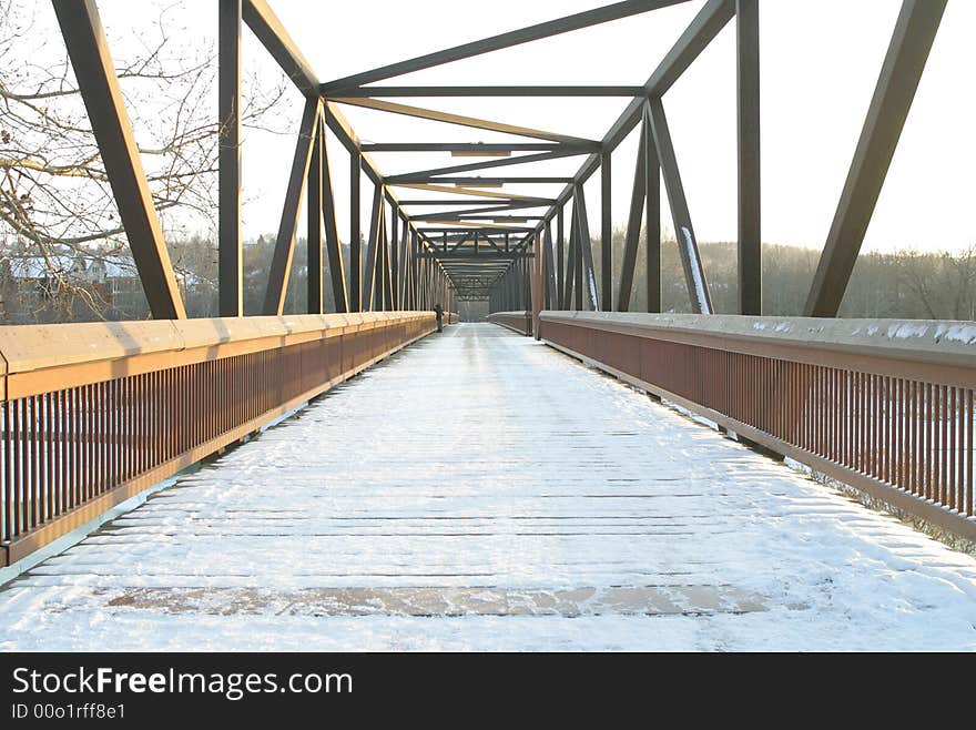 A snow covered foot bridge in Edmonton,Alberta,Canada. A snow covered foot bridge in Edmonton,Alberta,Canada.