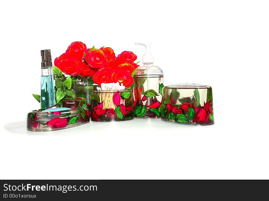 Bathroom set with red roses