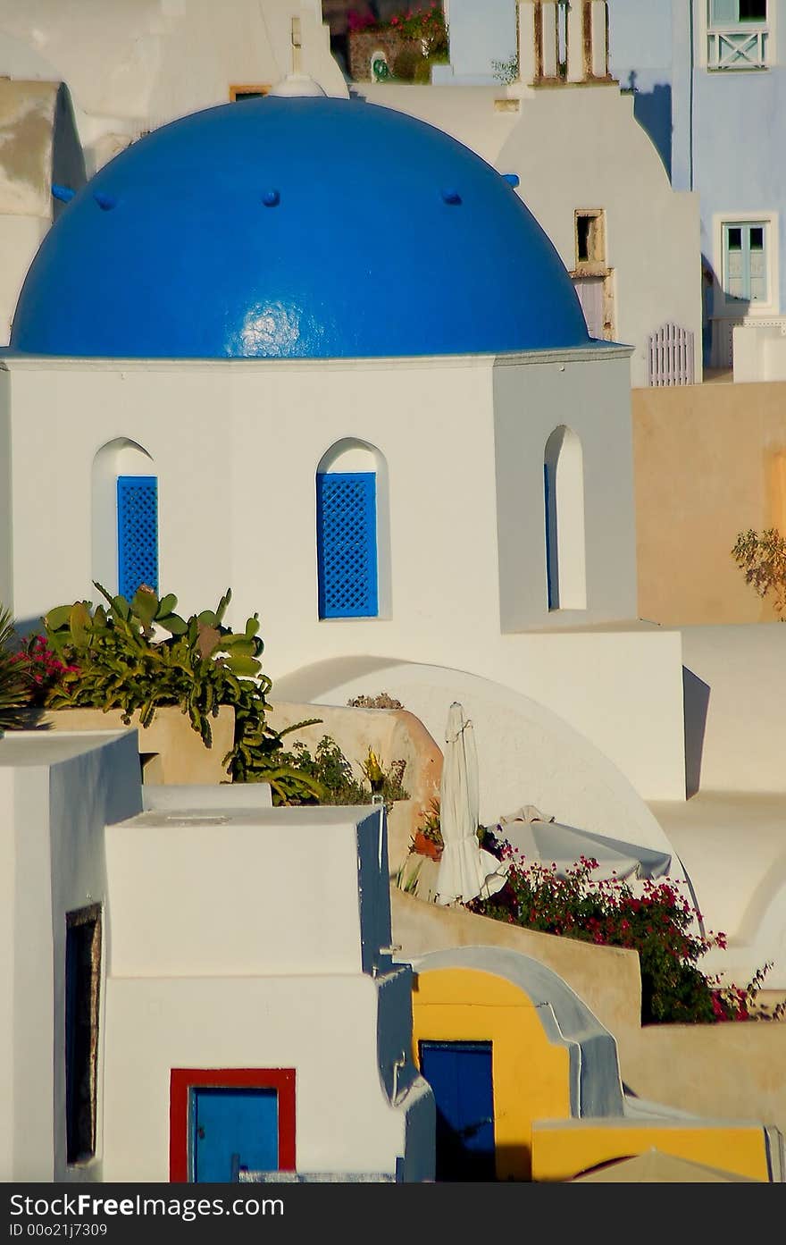 A classic scene of the buildings in Santorini. A classic scene of the buildings in Santorini