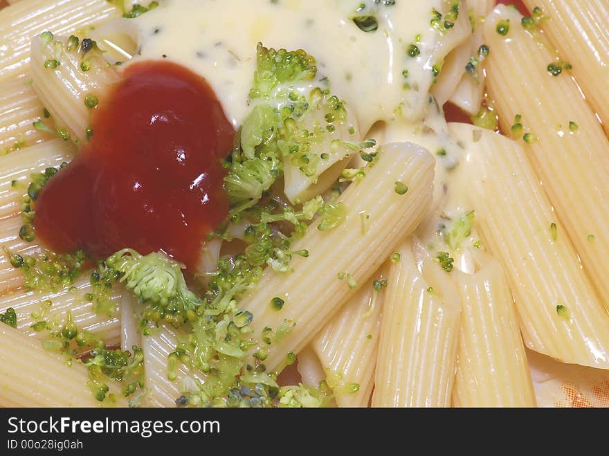 Close up of pasta , ketchup, mayonnaise. Close up of pasta , ketchup, mayonnaise