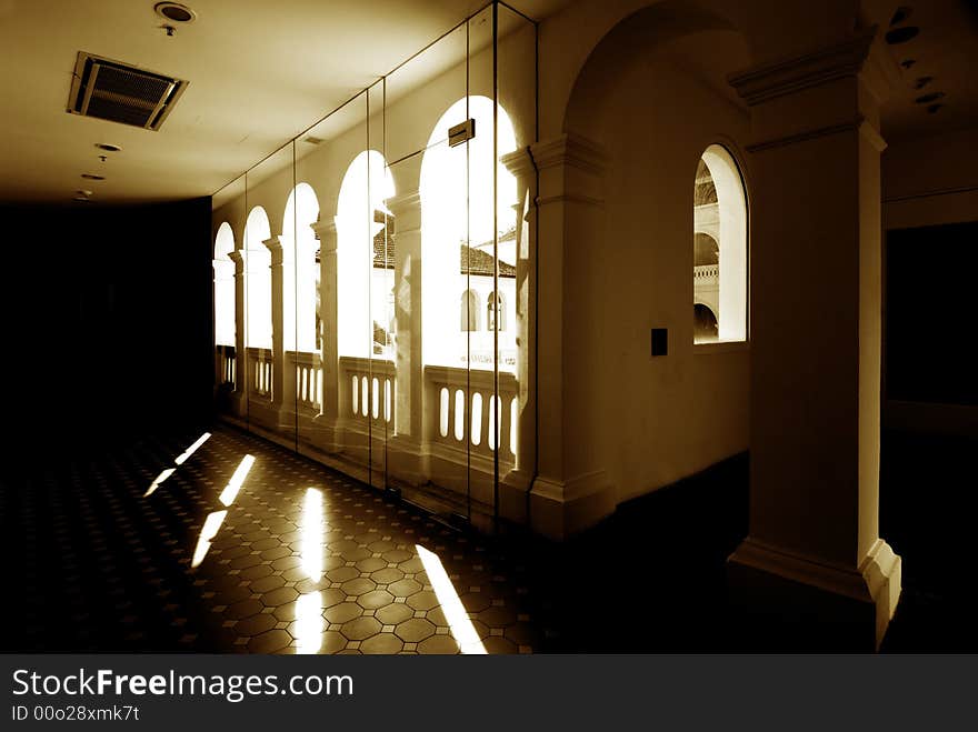 Light seeping through the gaps in the railing. Light seeping through the gaps in the railing