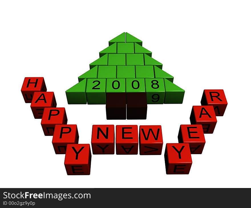 New Years tree with inscription Happy new Year 3D model