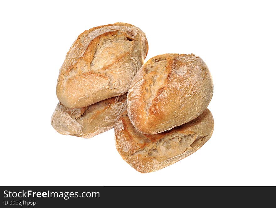 Pile of crispy delicious breads on white