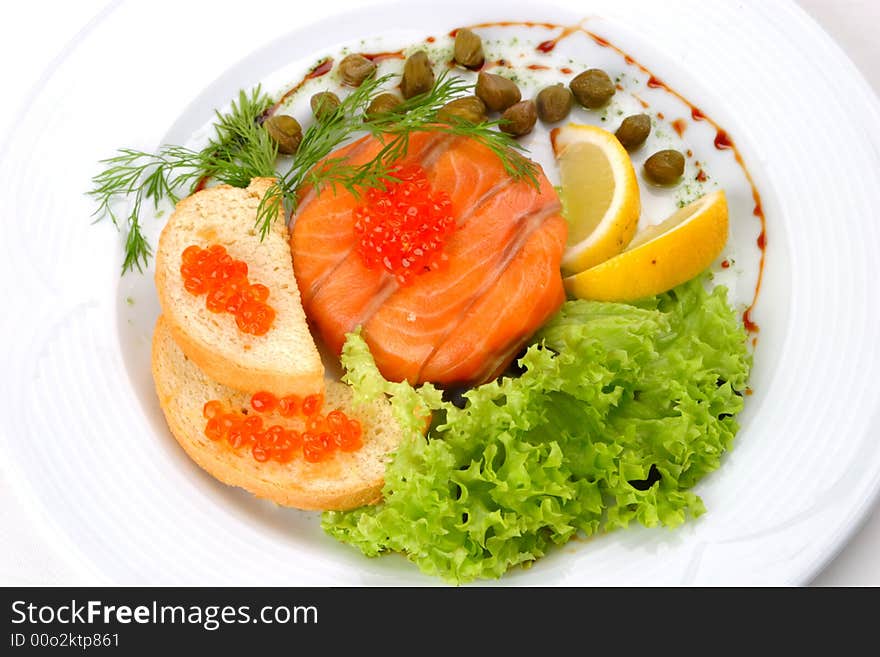 Banquet table setting salad seafoods