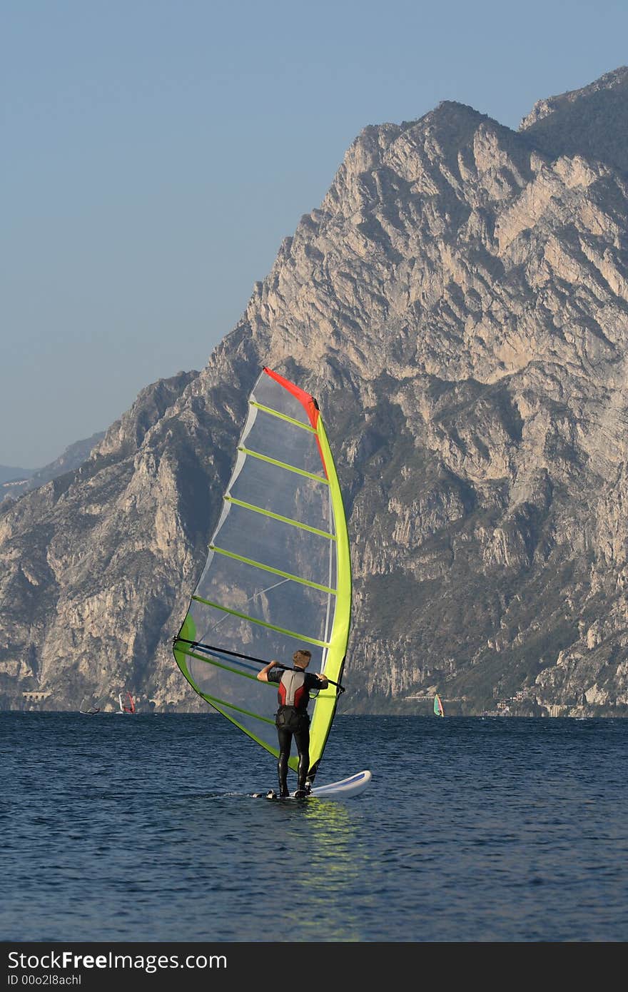 Winsurfer at the lake Garda, Italy. Winsurfer at the lake Garda, Italy