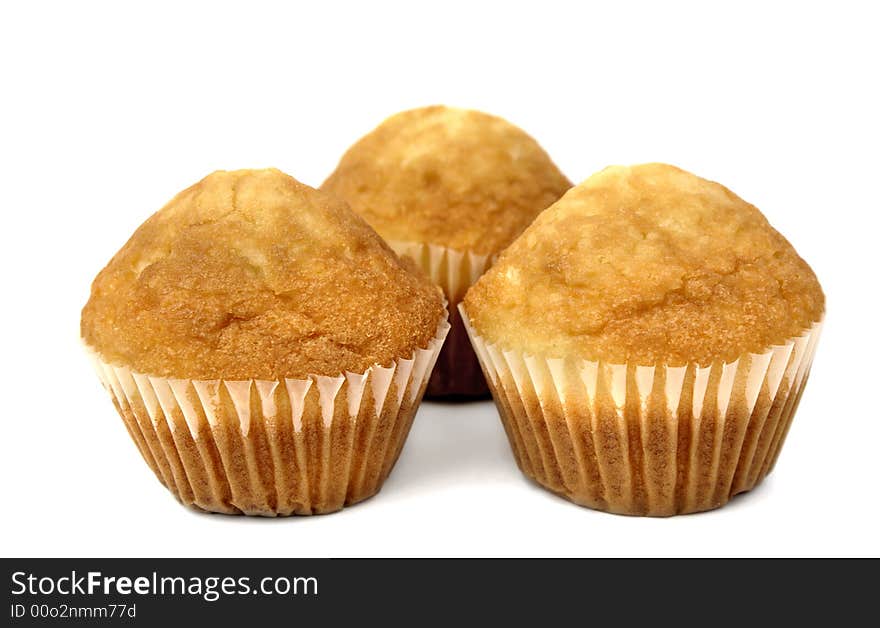 Three delicious cakes isolated in white background