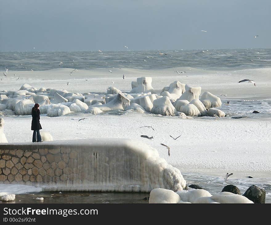 Frozen Black Sea in Constanta - very rare. Frozen Black Sea in Constanta - very rare