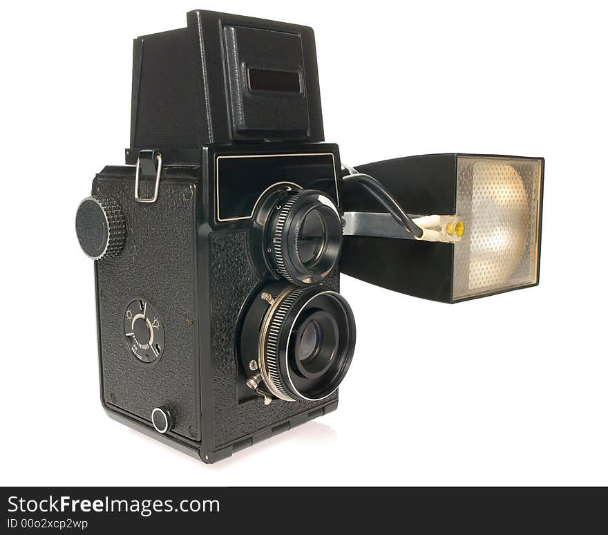 Twin-lens camera with flash isolated