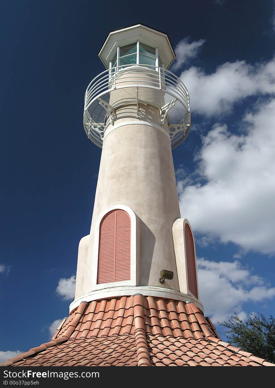 Vacation Resort White Lighthouse and blue sky. Vacation Resort White Lighthouse and blue sky