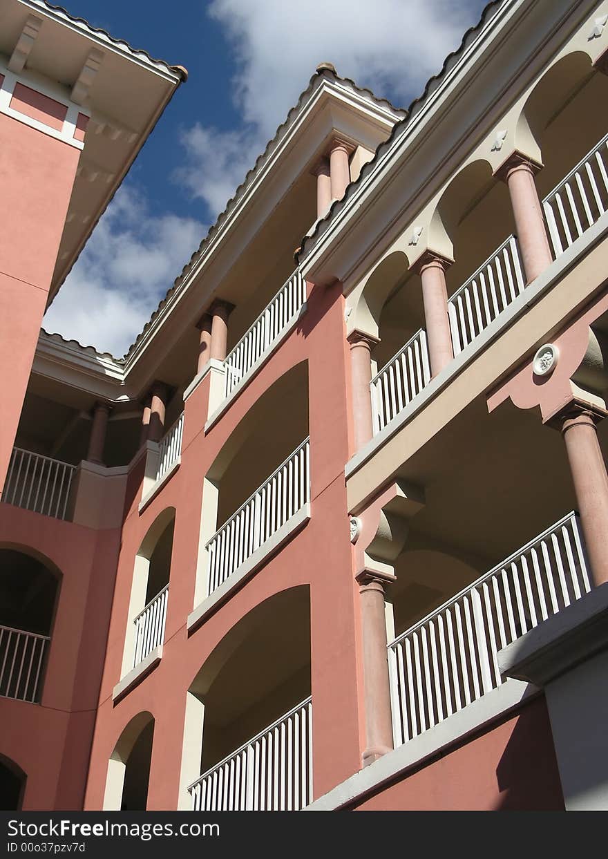 Vacation Resort with Ornate Decorative Piazza blue sky. Vacation Resort with Ornate Decorative Piazza blue sky