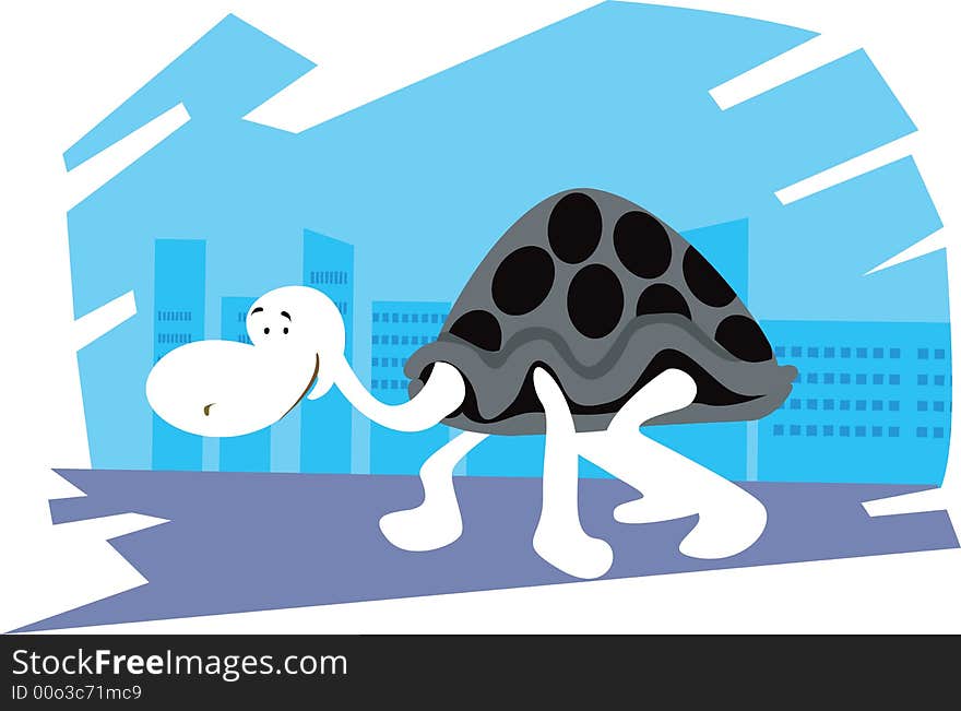 A cartoon tortoise
Walking through a 
road