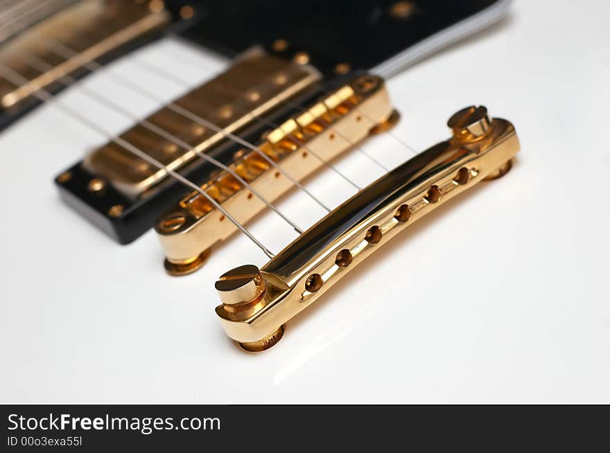 Electric guitar closeup, selective focus, copy space.