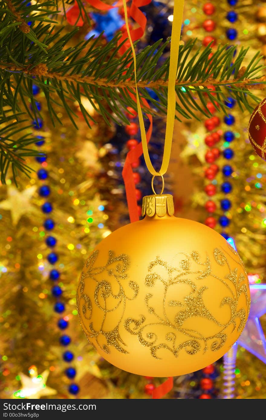 Christmas decorations of balls, ribbons and garlands. Christmas decorations of balls, ribbons and garlands.