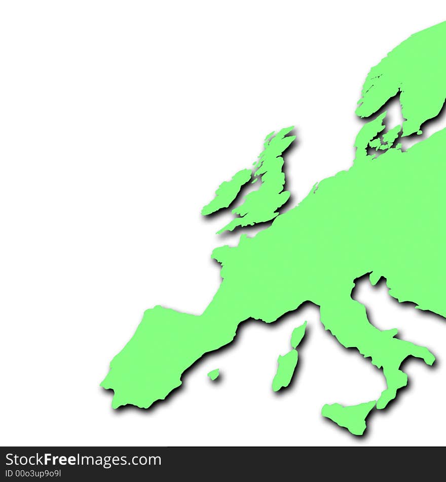 Green outline map of Europe on white. Green outline map of Europe on white