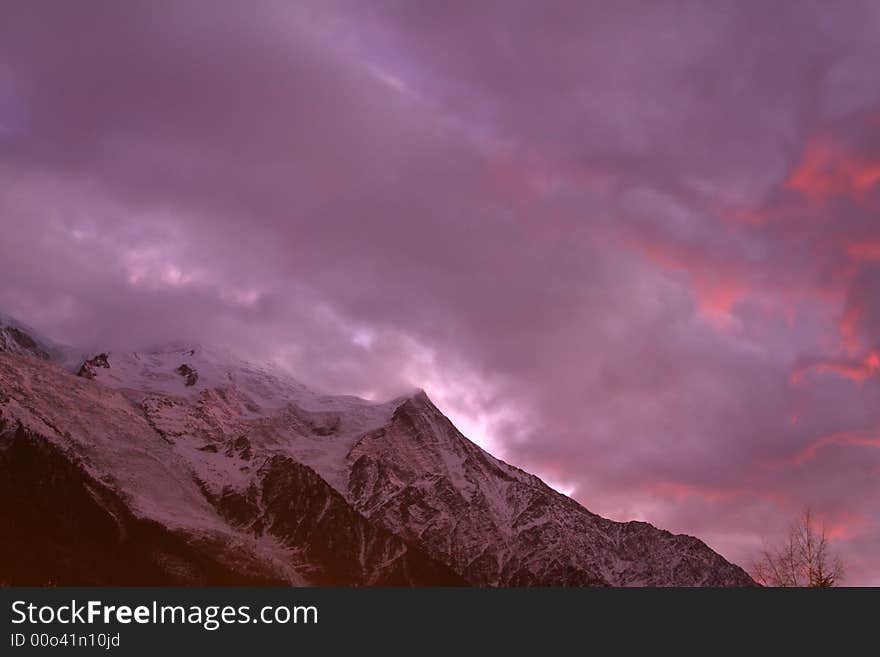 View of mont blanc, in the french alps and clouds