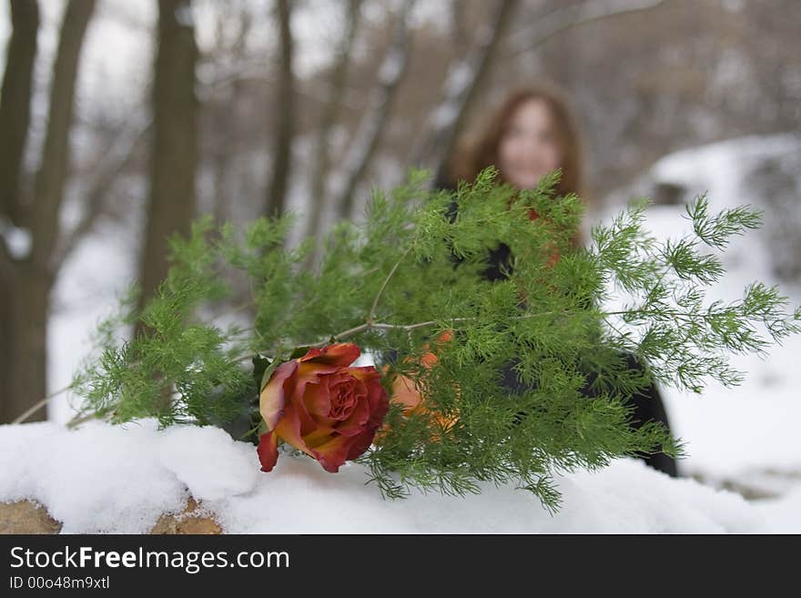 Sad girl with flowers at nature. Sad girl with flowers at nature