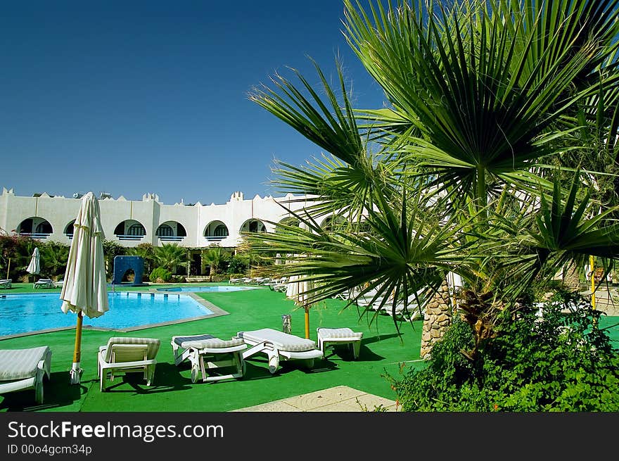 Small Egyptian hotel with swimming pool