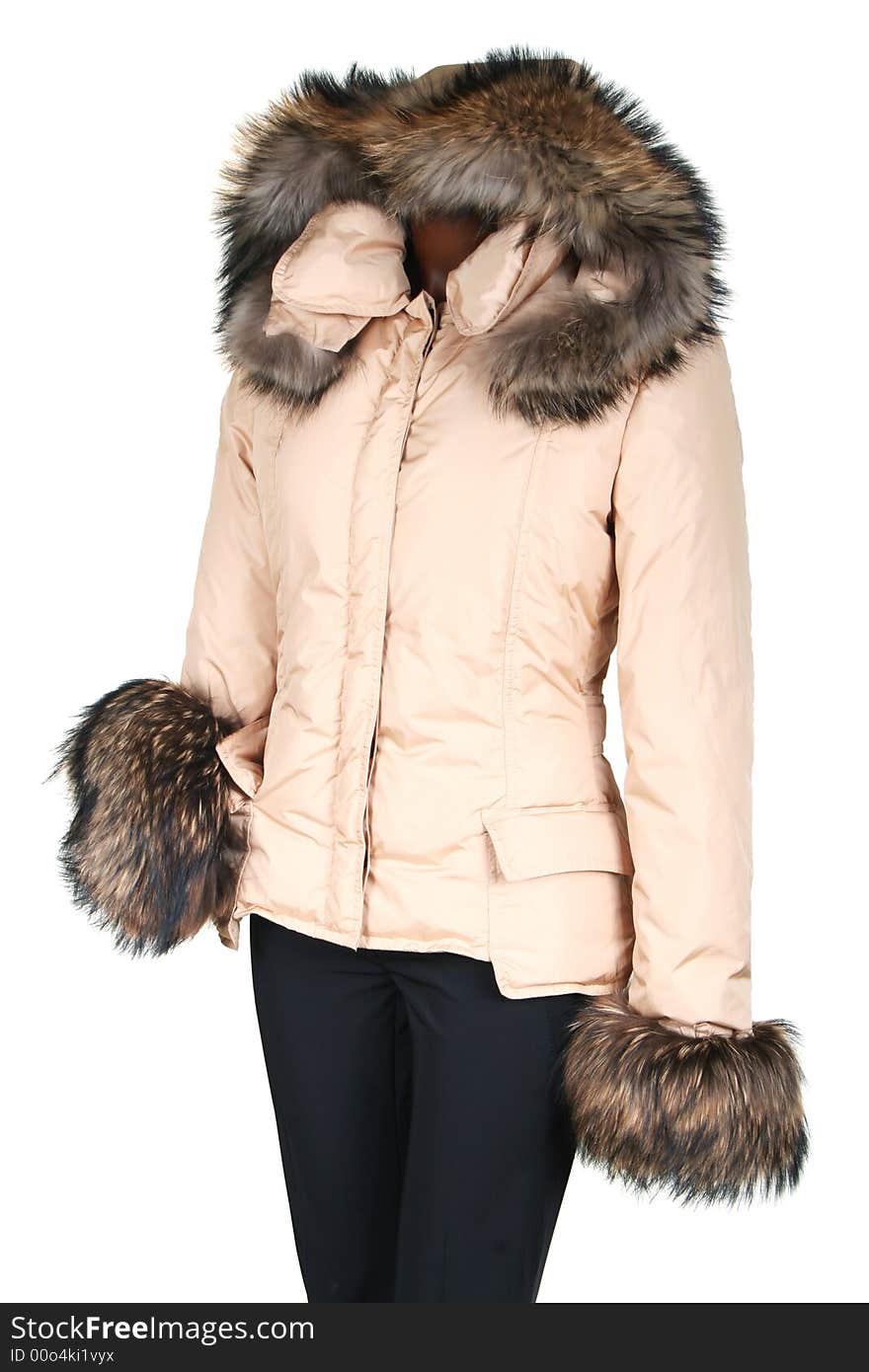 Female jacket with a hood on a white background