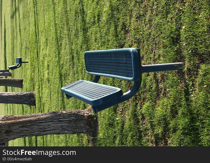 Empty park bench in grass