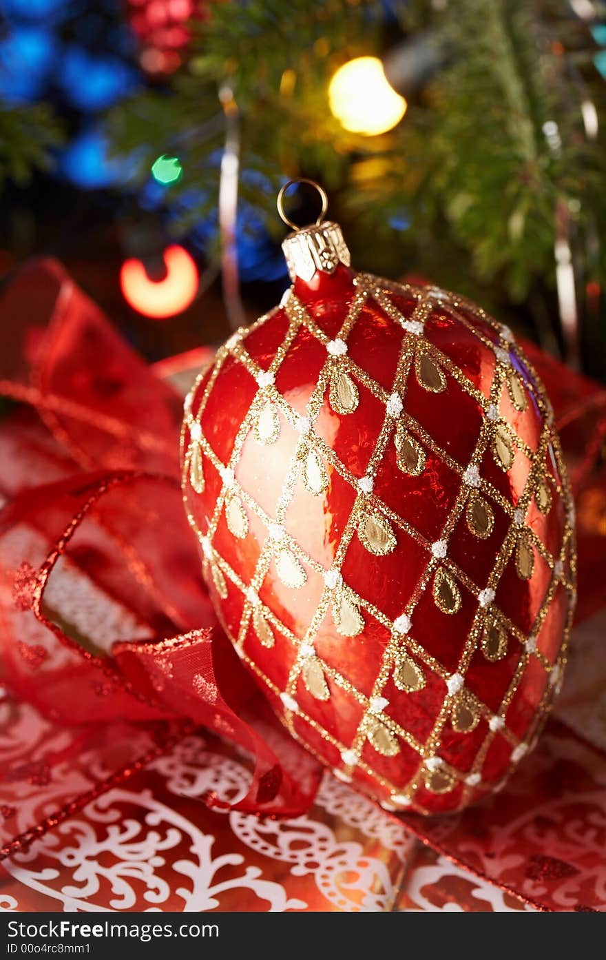 Christmas decoration with red bauble.