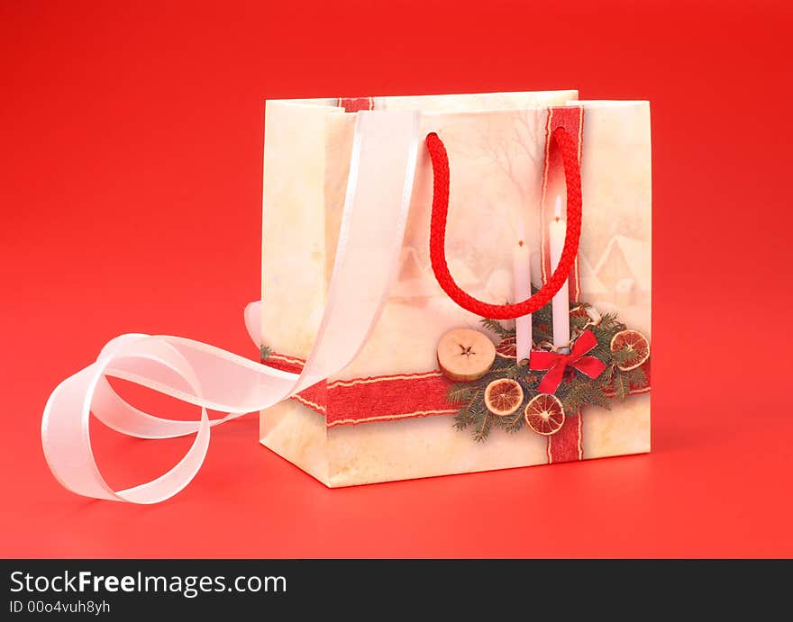 Christmas gift on red background