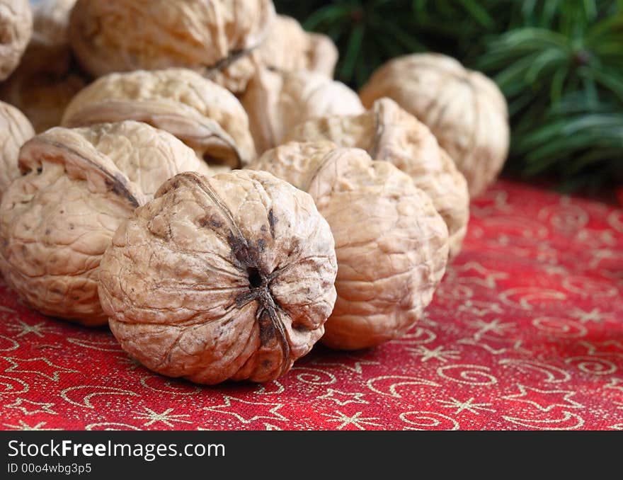 Close up of walnuts on a cloth