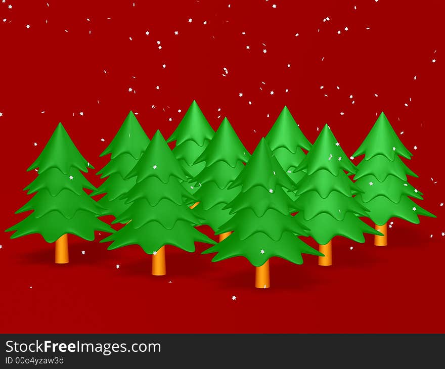 Christmas tree and snow flake on white background
